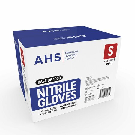 American Hospital Supply Nitrile Exam Gloves, 3.5 mil Palm, Nitrile, Powder-Free, S, 1000 PK, Blue AHS-GN-S_CS